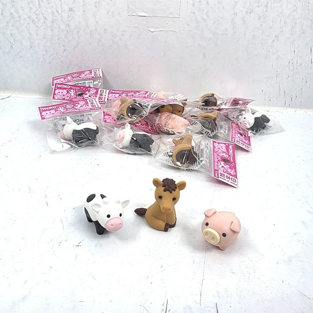 Lot of 13 Iwako Japanese 3D Puzzle Erasers Farm Animals Cow Pig Horse NEW